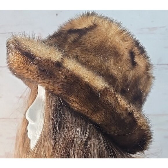 Dennis Basso Faux Fur Hat Roll Up or Down Brown Mink Style Women's Small/Medium - Picture 2 of 10